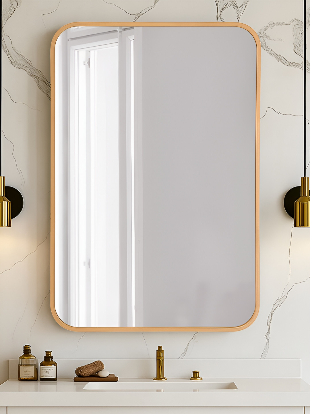 Art Street Gold-Toned Rectangular Shaped Glass Wall Mirror