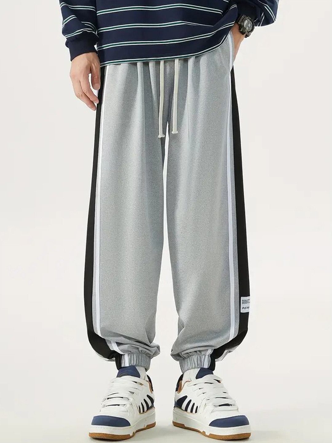 Q-rious Men Side Stripe Baggy Fit Joggers Track Pants