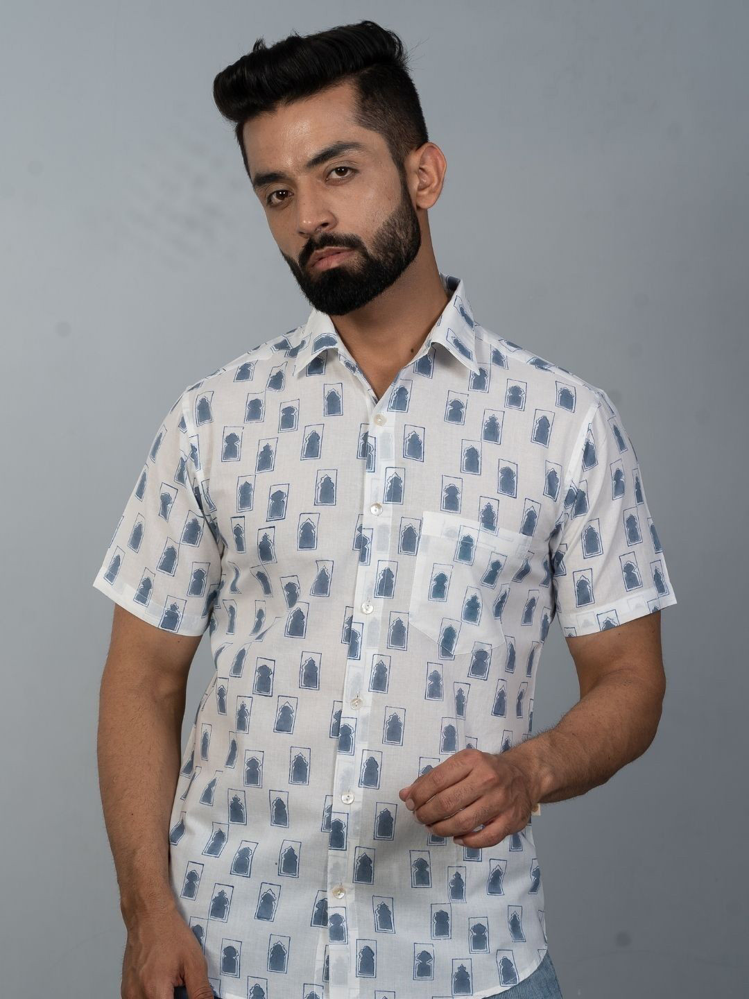 Awdhesh Kumar Classic Fit Geometric Block Printed Cotton Casual Shirt