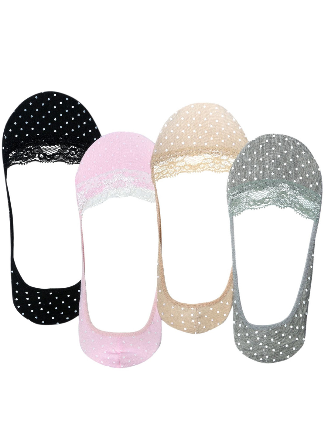 N2S NEXT2SKIN Women Pack Of 4 Polka Dots Cotton Shoe Liner Assorted Socks