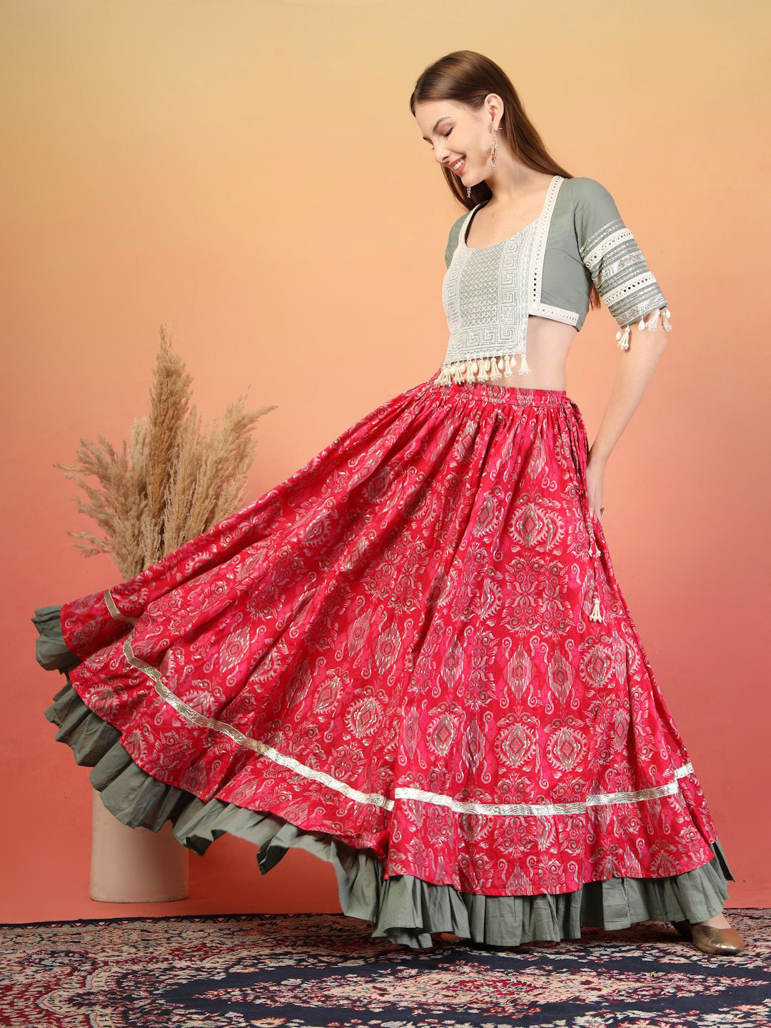 COTLAND FASHION Gotta Patti Cotton Ready to Wear Lehenga With Blouse