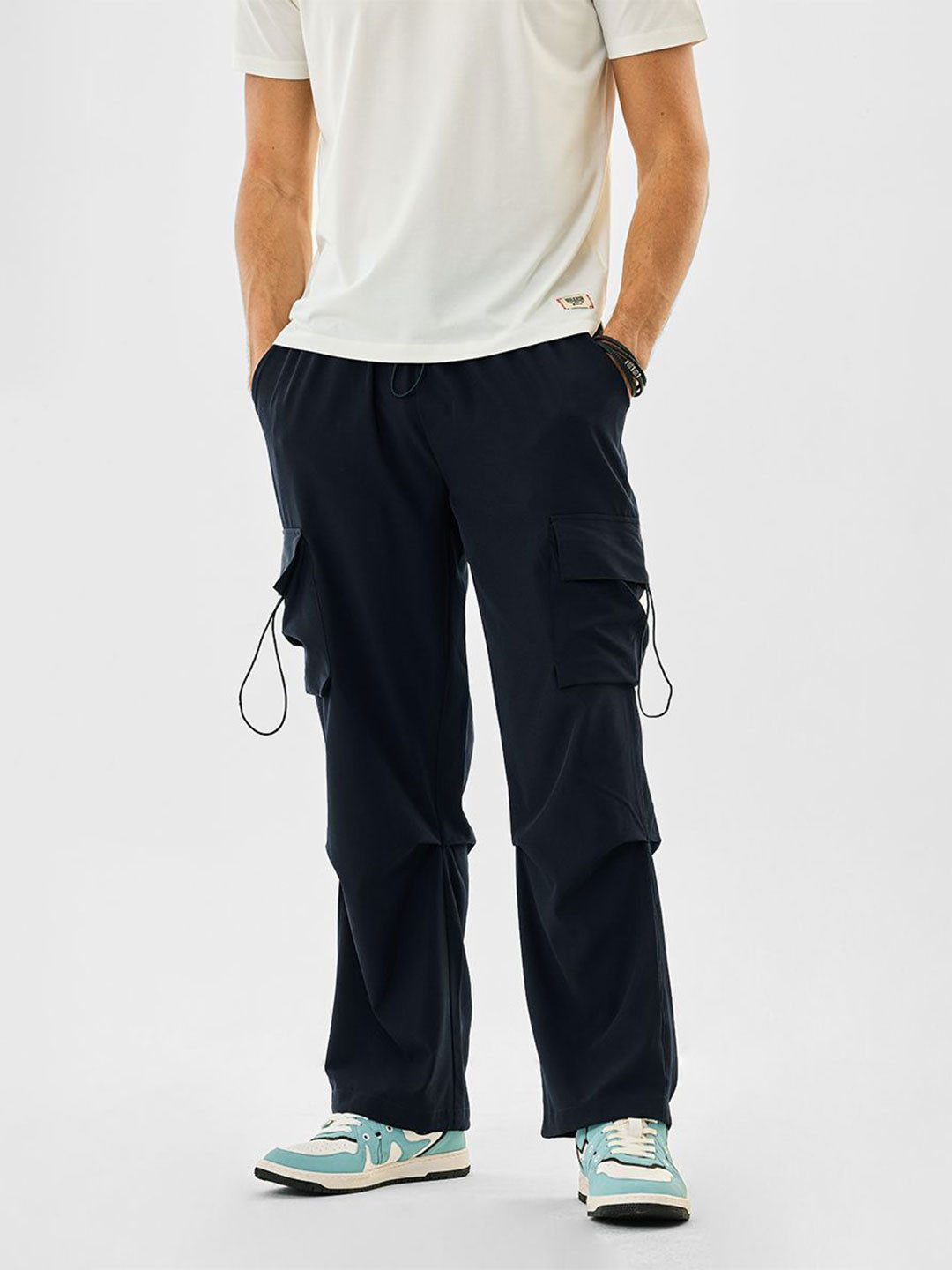 Snitch Men Navy Blue Cargos Baggy Cargo Trousers