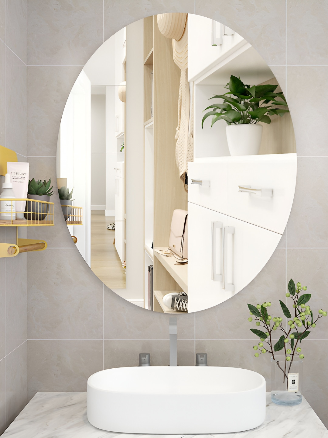 ARYAANSH Silver-Toned Oval Shaped Glass Wall Mirror