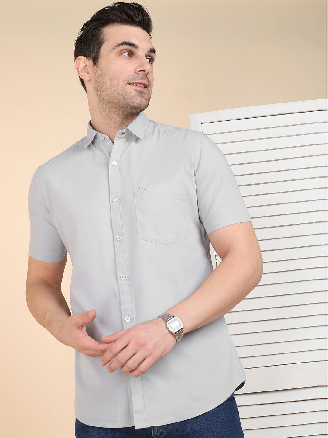 Sam and Jack Spread Collar Cotton Slim Fit Shirt