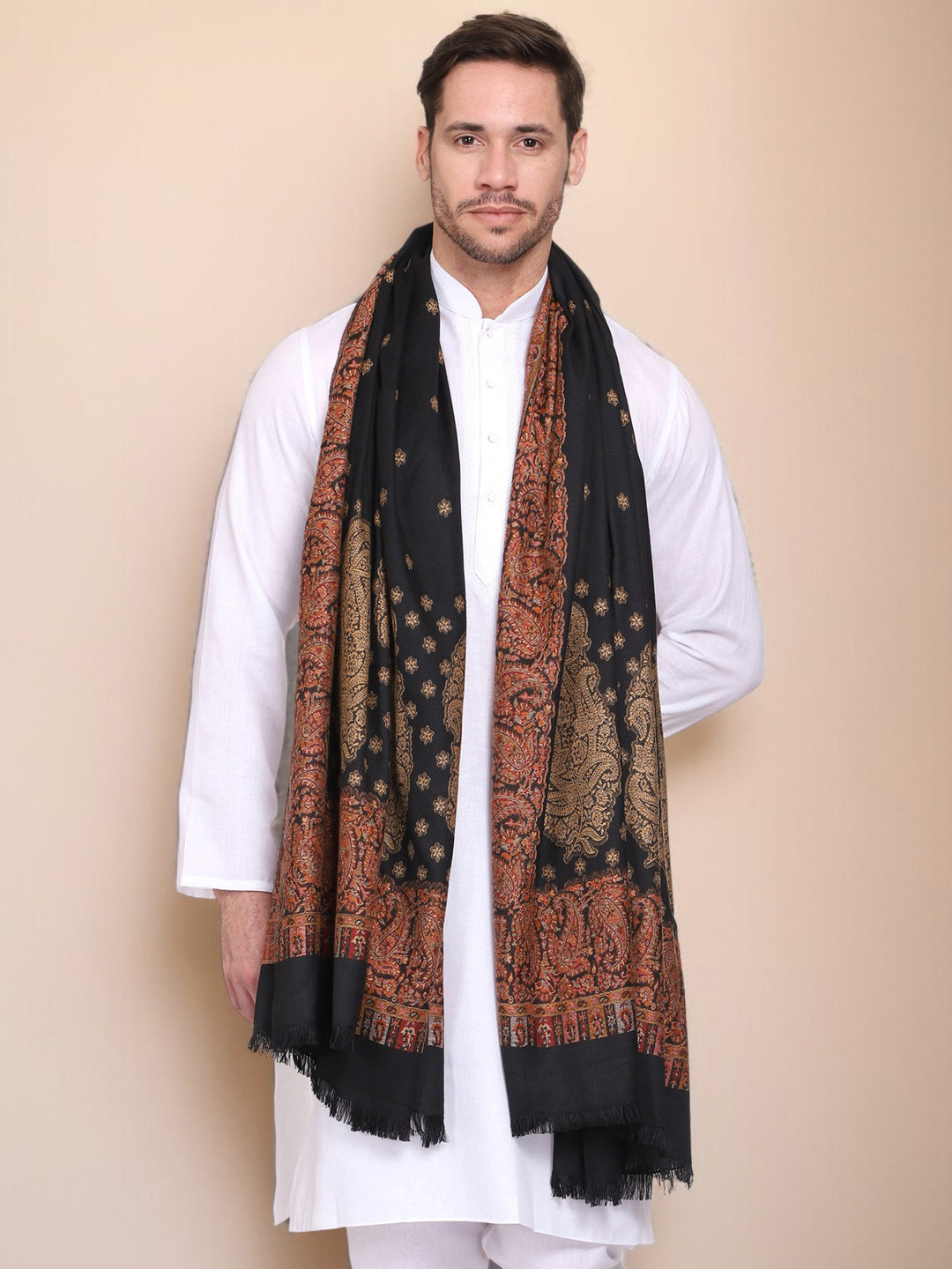 WEAVERS VILLA Men Woven Design Patterned Winter Shawl