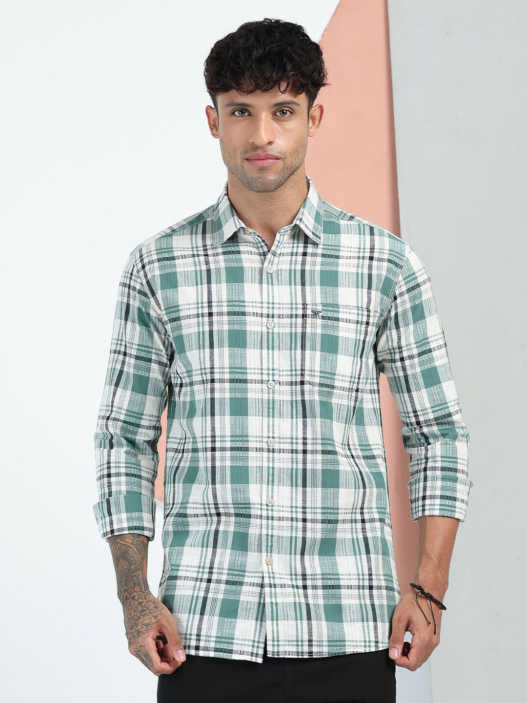 RIGS AND RAGS Men Regular Classic Fit Checked Cotton Casual Shirt