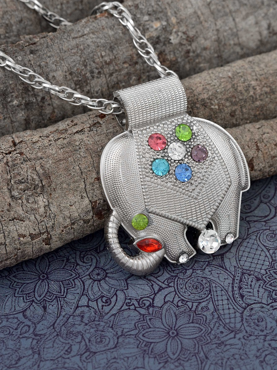 DZINETRENDZ Silver-Plated Brass Ganesh Ganpati Pendants with Chains