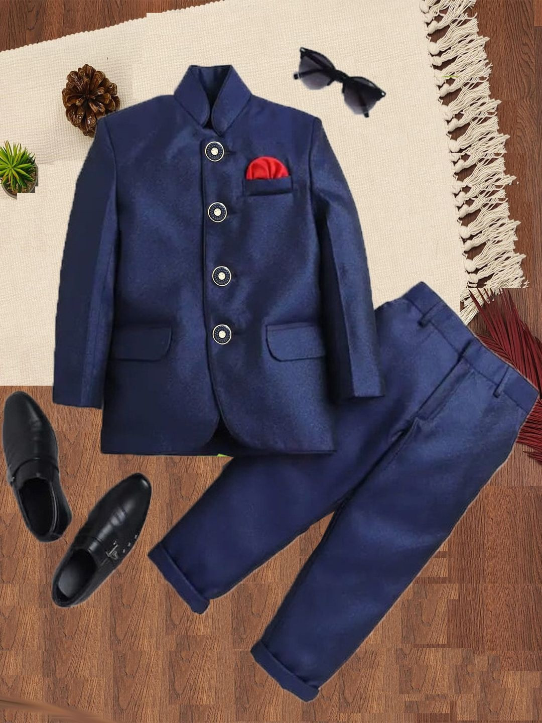 OJ TREND Kids Mandarin Collar Bandhgala 2 Piece Suit