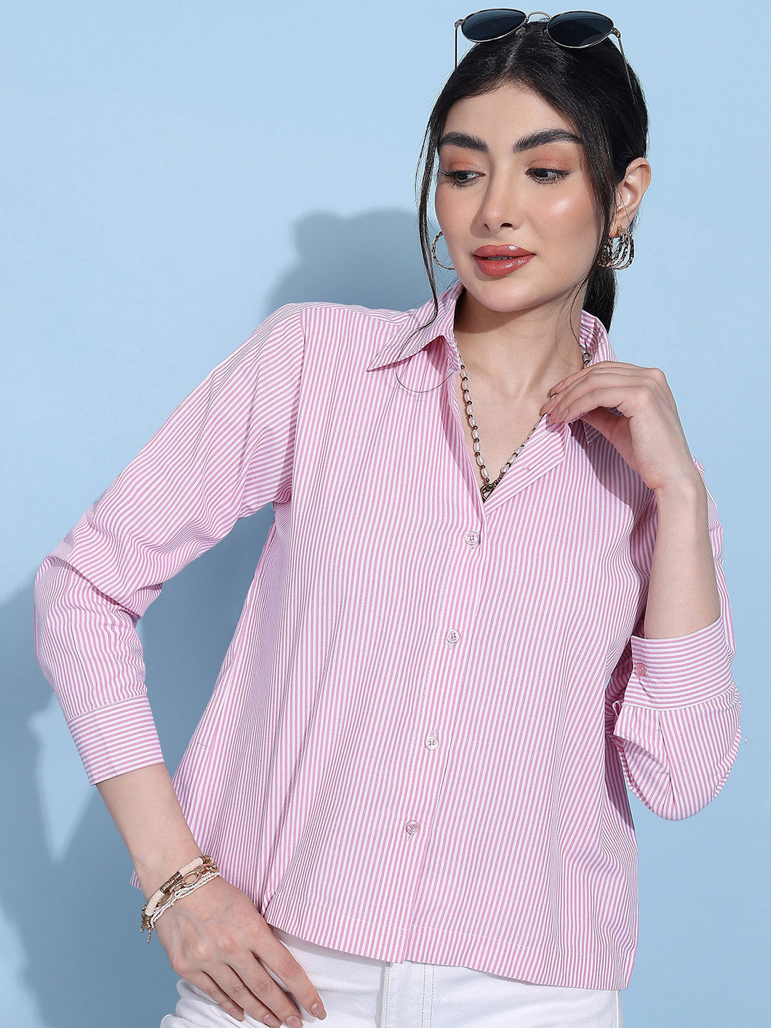 ANN SPRINGS Vertical Stripes Spread Collar Long Sleeves Comfort Fit Shirt