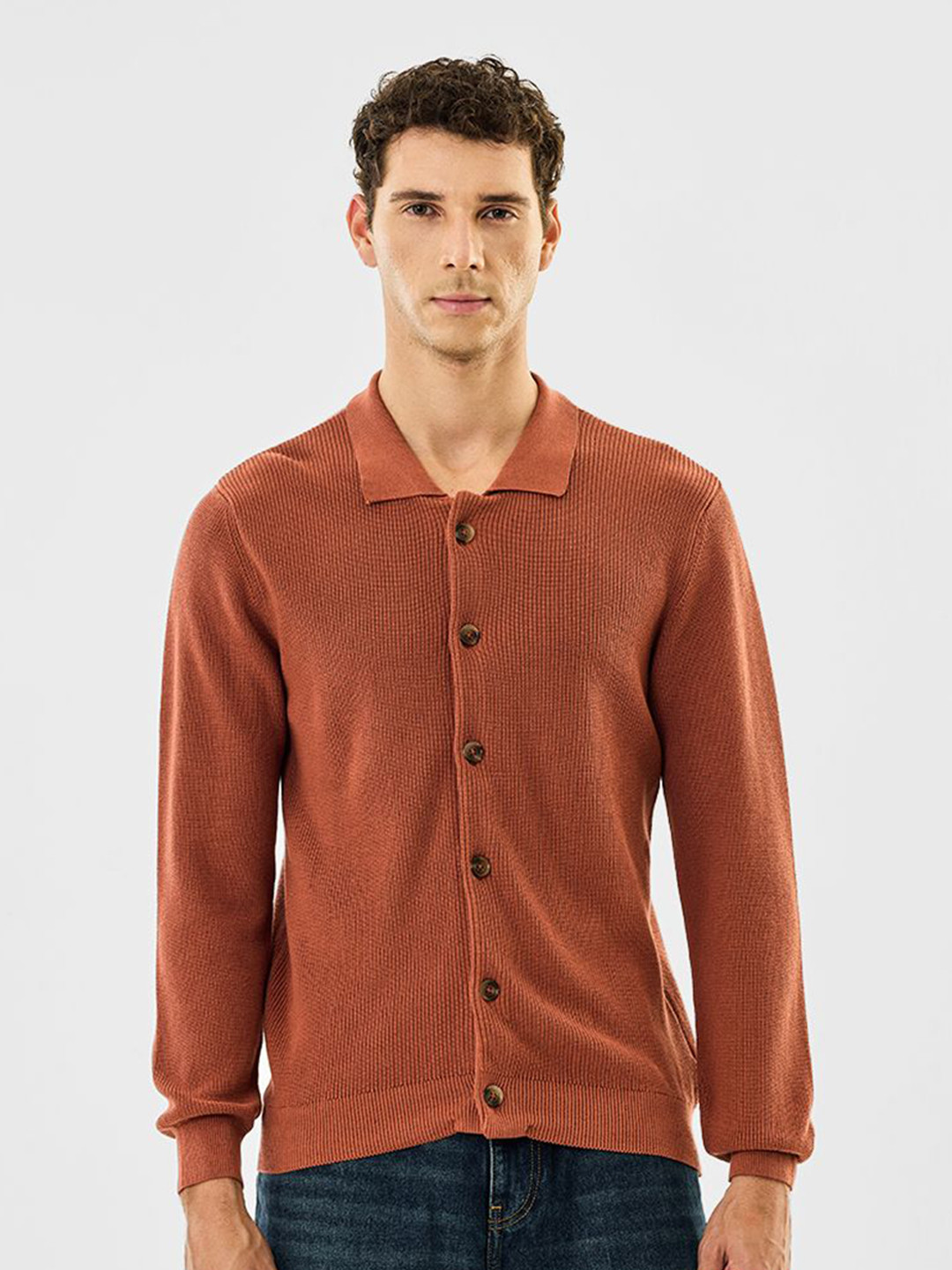 Snitch Shirt Collar Long Sleeves Pure Cotton Cardigan Sweater