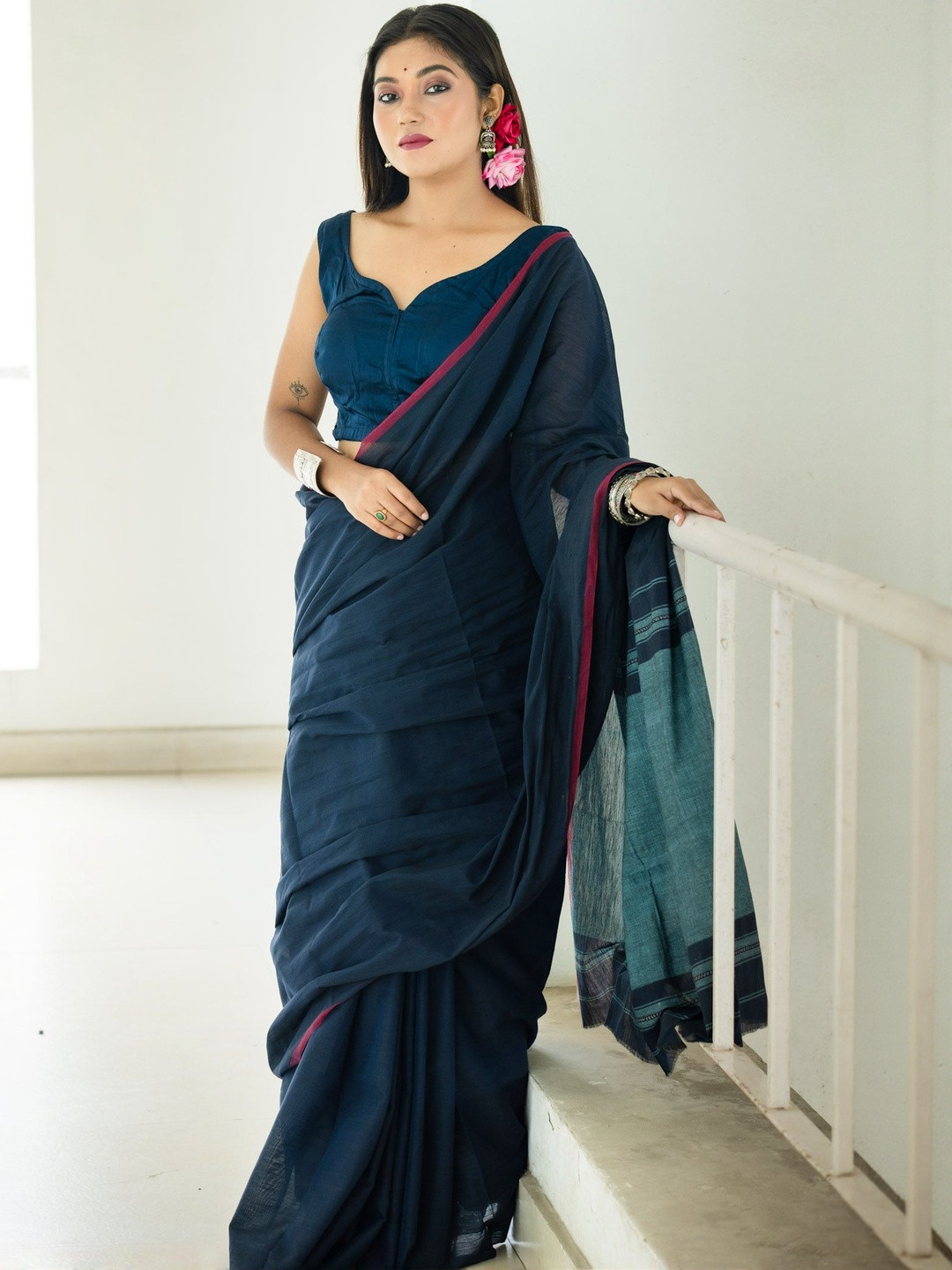 Uttariya Pure Cotton Khadi Saree With Blouse