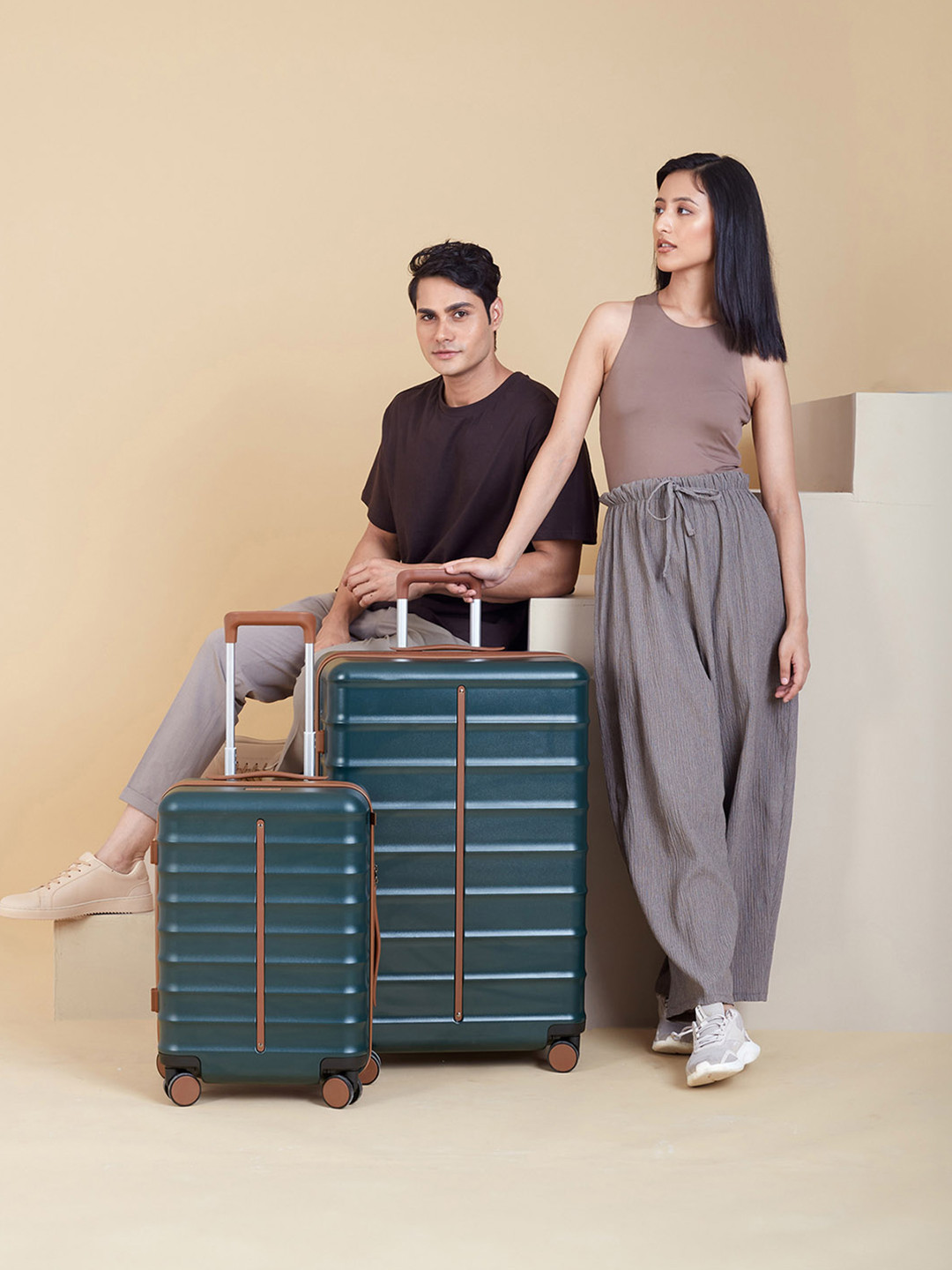 Assembly Premium Set of 2 Cabin and Check-In Trolley Bag - Green - Odyssey 20 & 28 Inches