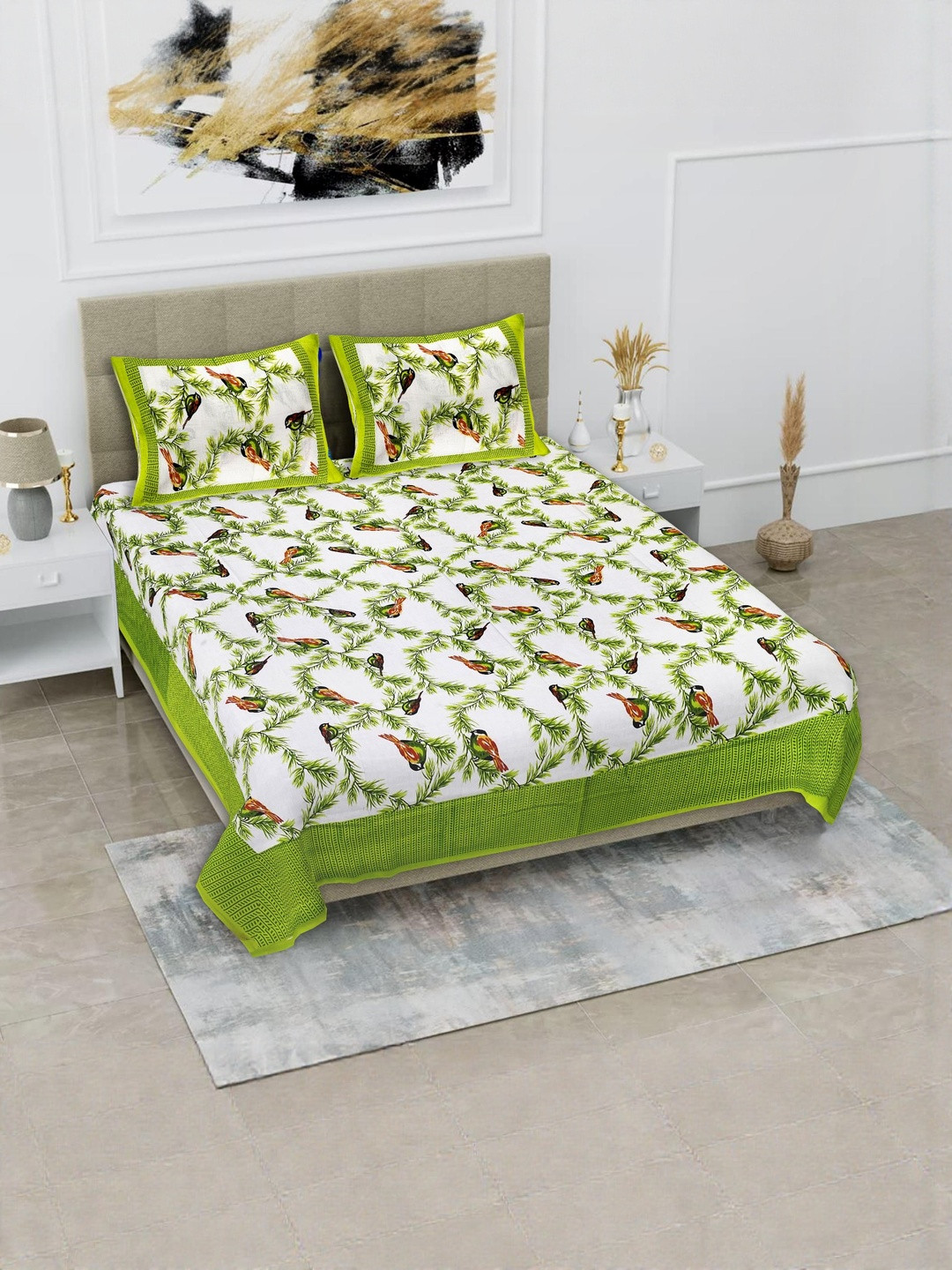 Dhawariya's Green Cotton 180 TC Double Bedsheet