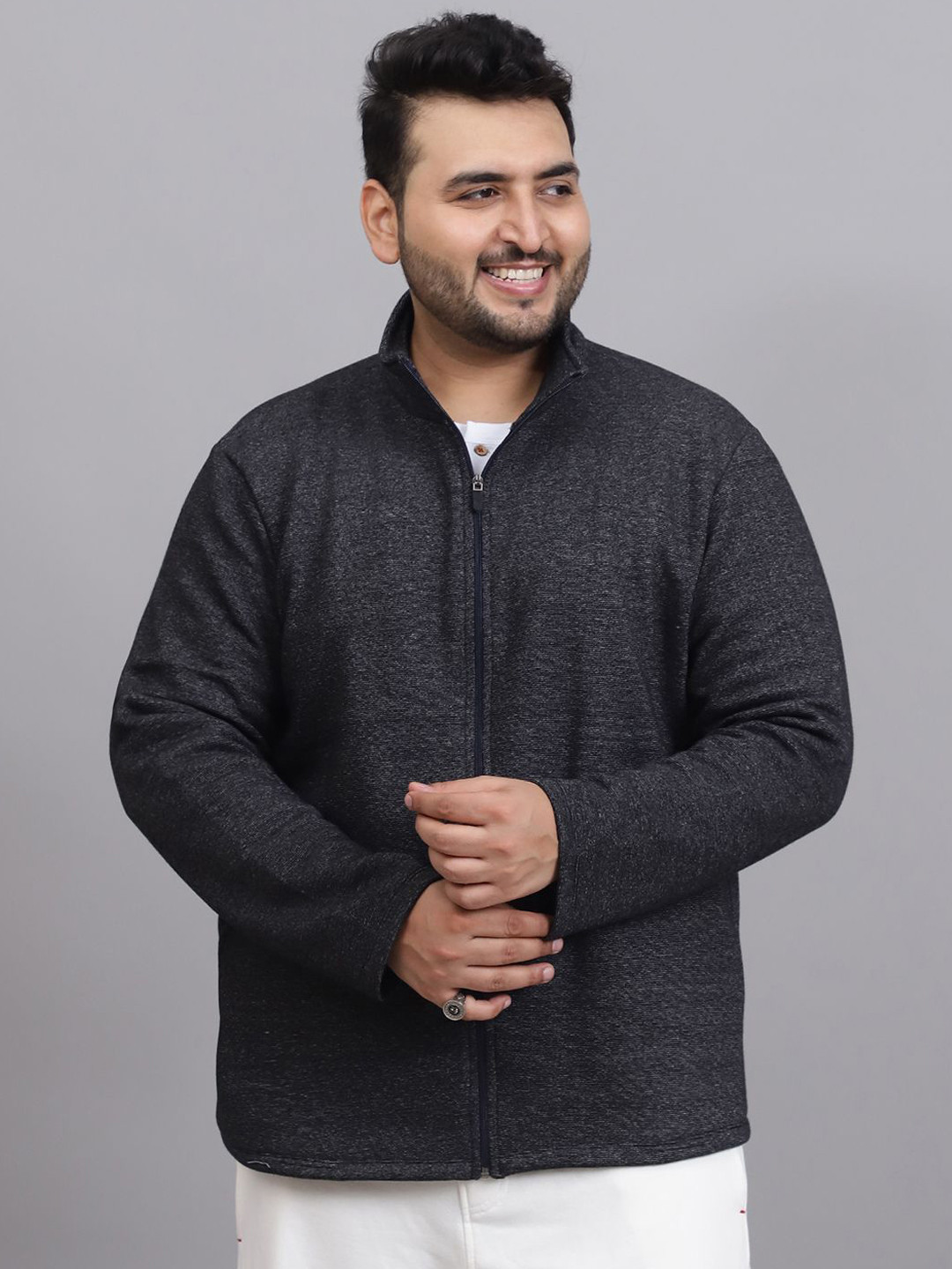 A AND K Men Plus Size Mock Collar Solid Lightweight Open Front Jacket