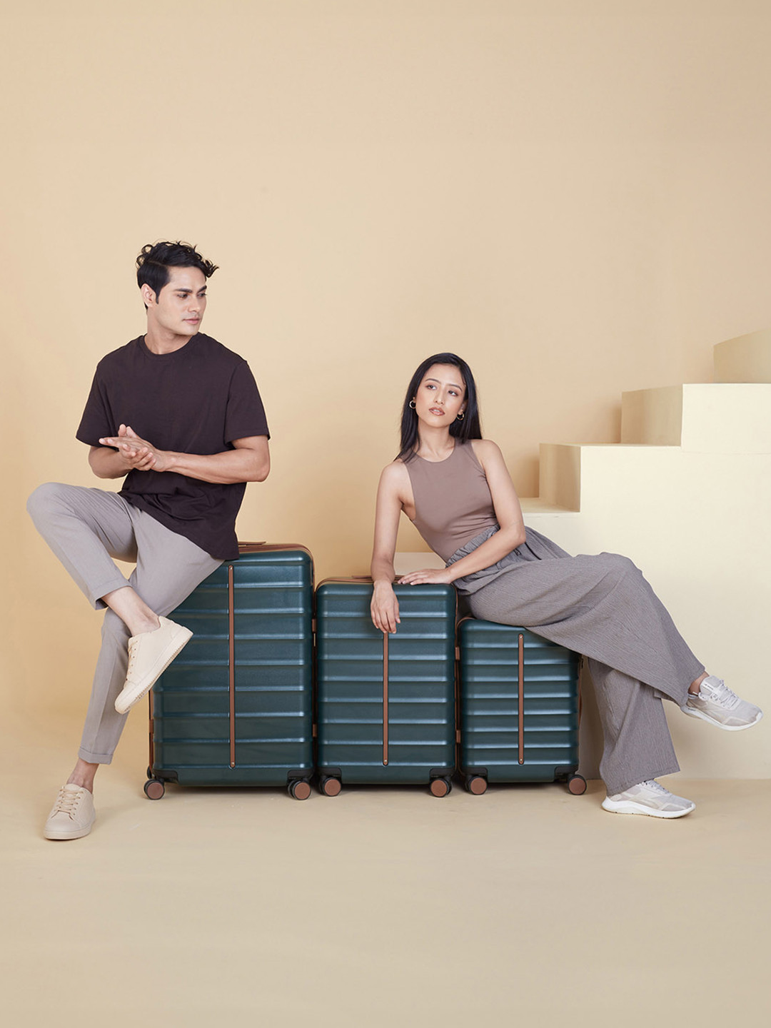 Assembly Premium Set of 3 Trolley Bags- 20, 24 inches and 28 Inches - Green -Odyssey