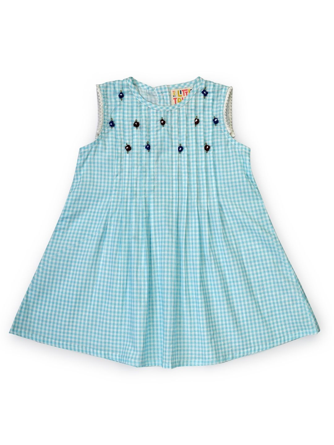 Sangria Girls Checked Gingham Embroidered A-Line Dress
