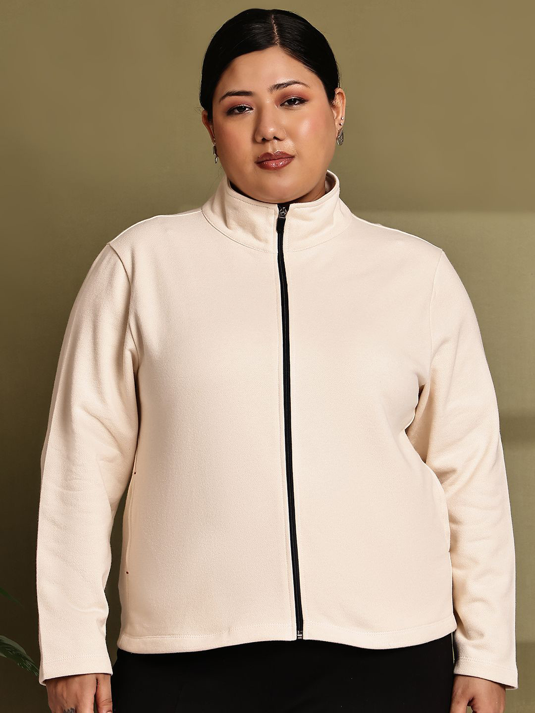A AND K Women Plus Size Mock Collar Solid Open Front Jacket