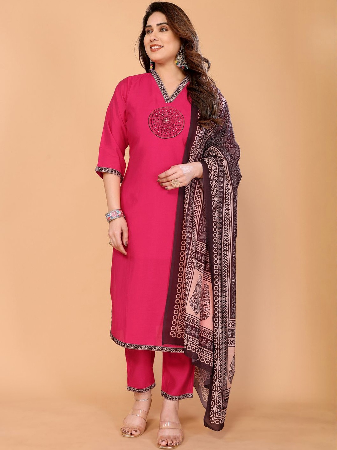STYLE SAMSARA Women Embroidered Regular Kurti with Trousers & With Dupatta