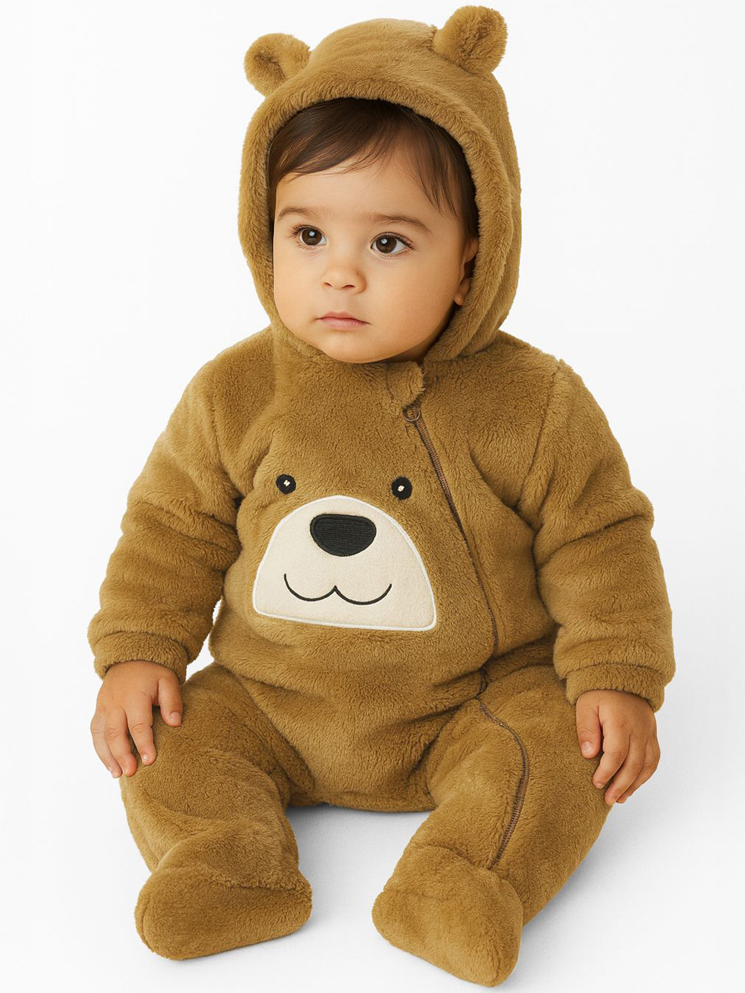 Nauti Nati Boys Bear Applique Hooded Fur Sleepsuit