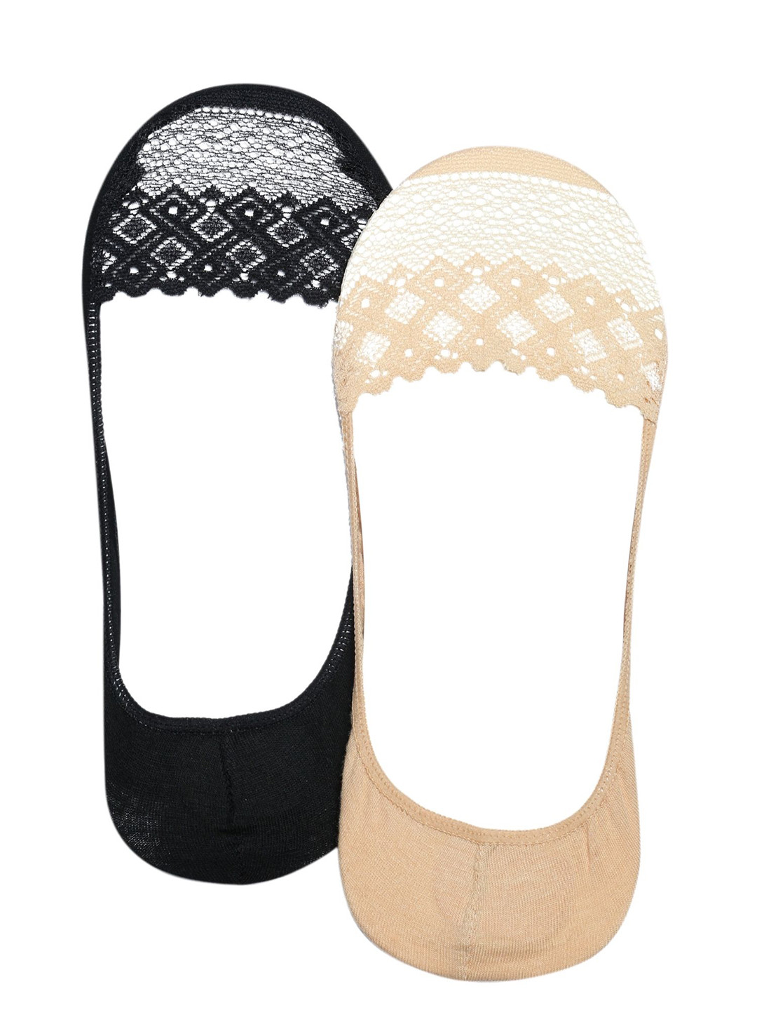 N2S NEXT2SKIN Women Pack Of 2 Lace Floral Pattern Shoe Liner Loafer Assorted Cotton Socks