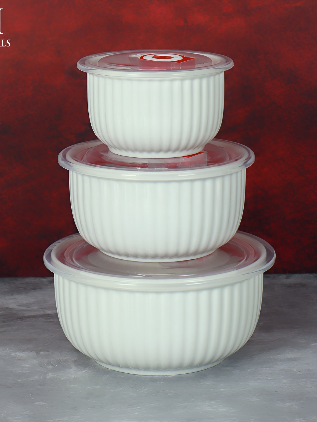 NFI essentials White 3 Pieces Textured Glossy Dishwasher & Microwave Safe Serving Bowl