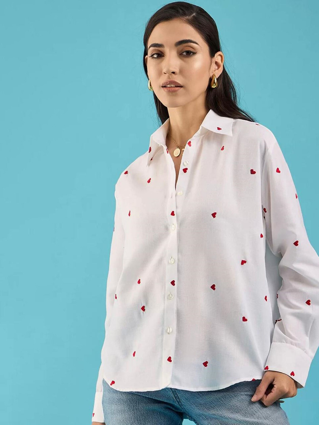 ANN SPRINGS Women Relaxed Fit Graphic Spread Collar Casual Shirt