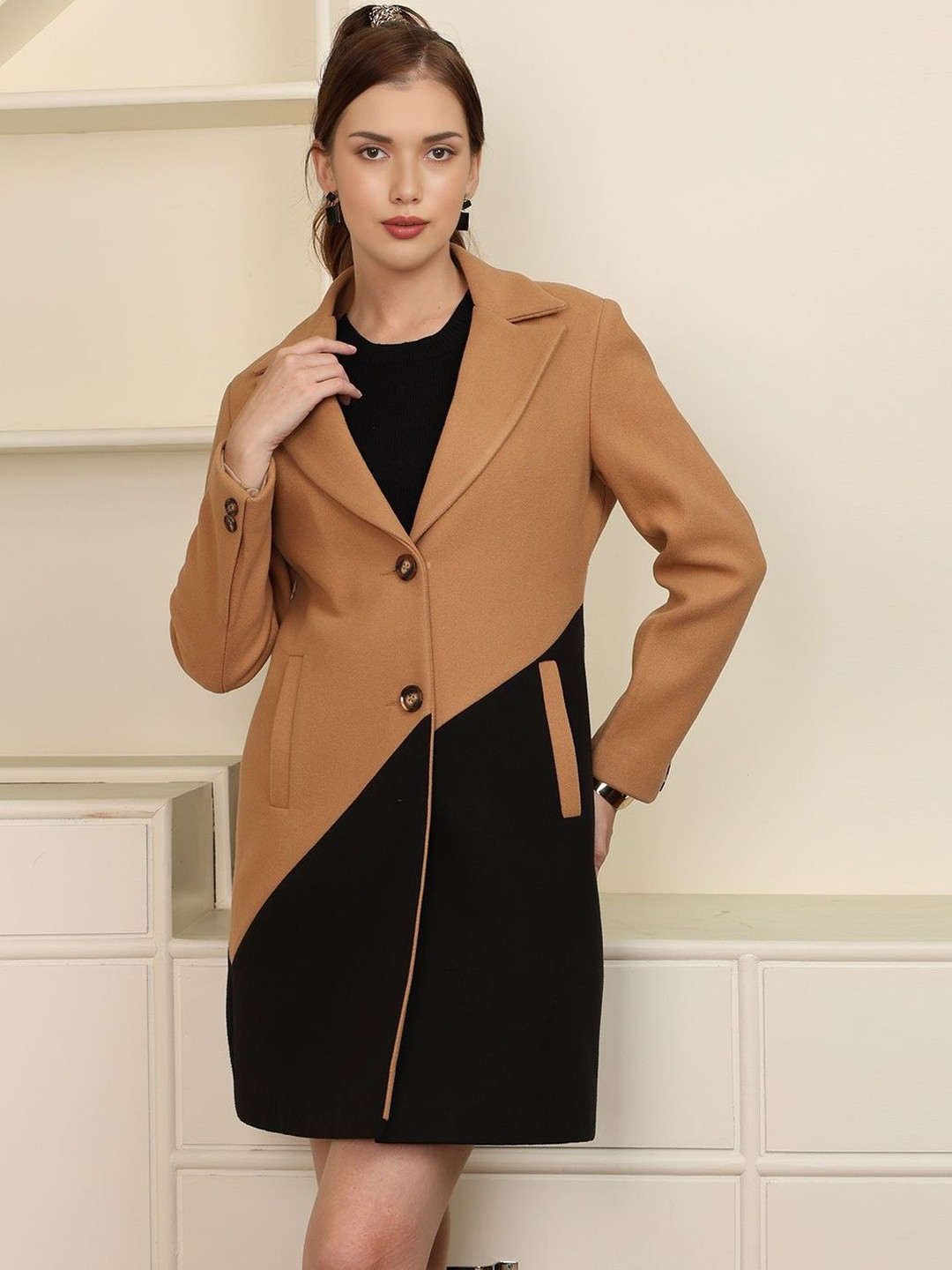 Roadster Women Colourblocked Notch Lapel Winter Jacket