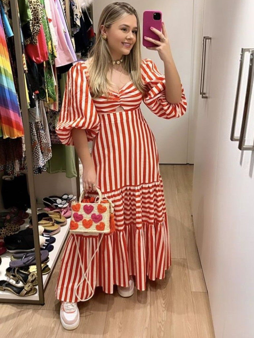 De La Moda Striped Printed Gathered Or Pleated Maternity A-Line Maxi Crepe Dress