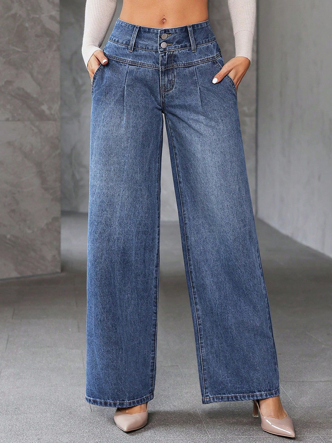 ROBECULT COLLECTION Women Loose Wide Leg High-Rise Light Fade Acid Wash Stretchable Jeans