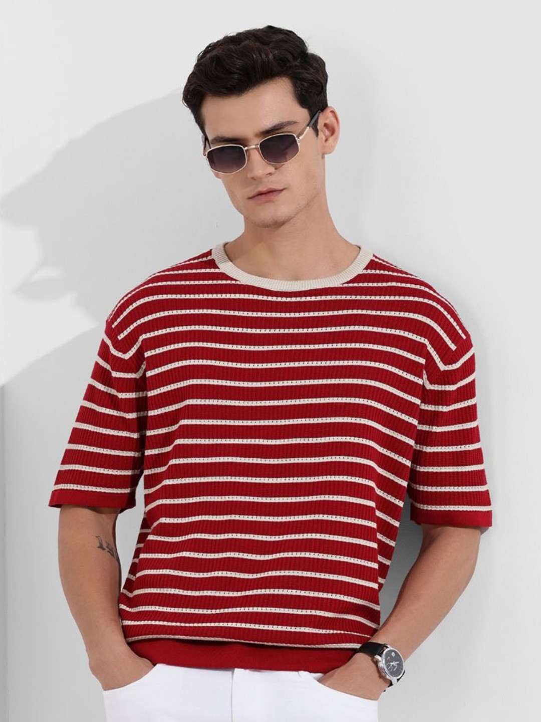 The Indian Garage Co  Striped Drop-Shoulder Oversized T-shirt
