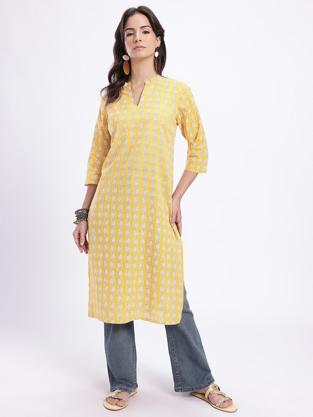 Anouk Rustic Ethnic Motifs Printed Mandarin Collar Straight Kurta