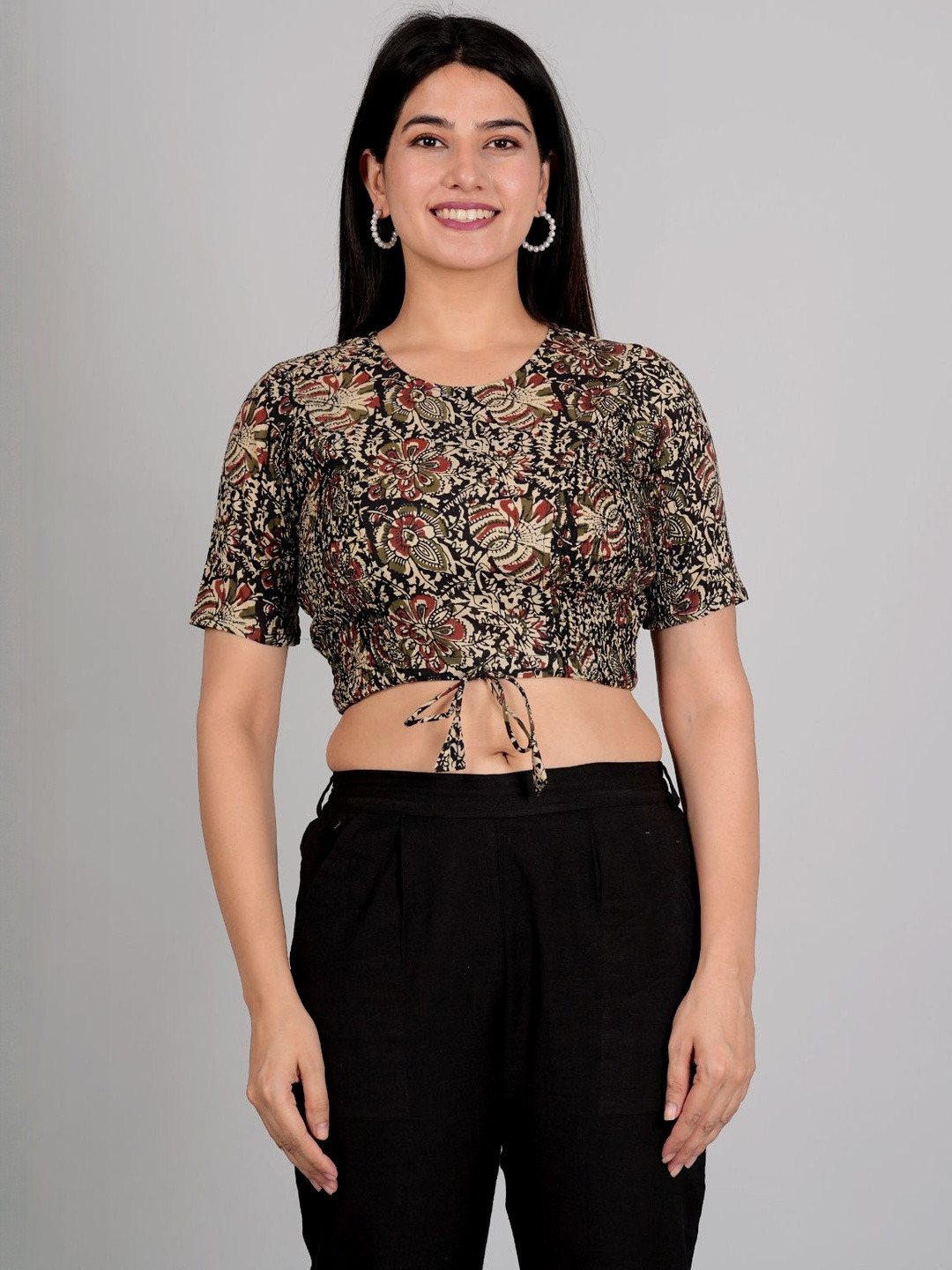 KALINI Women's Cotton Ajrakh Printed Regular Blouse (Multi)