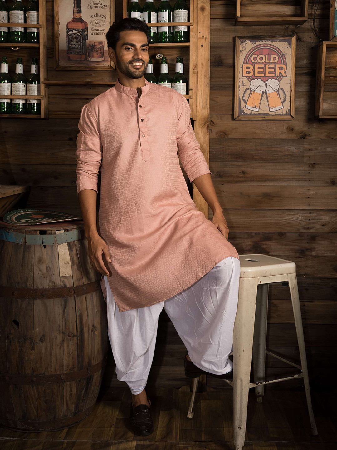 Shasak Men Woven Design Mandarin Collar Kurta