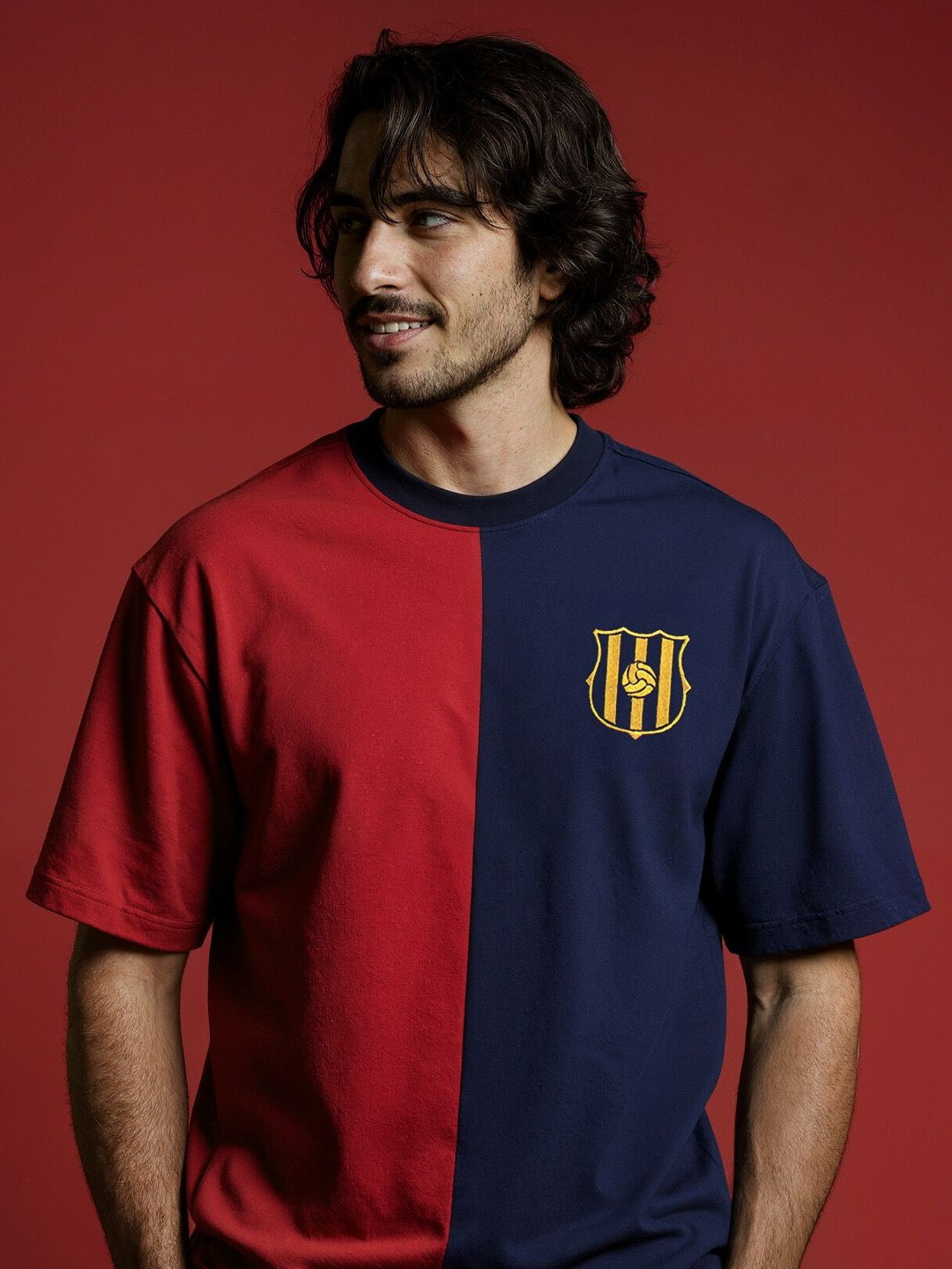 Shop Football The Blaugrana Embroidered Round Neck  Oversized T-Shirt