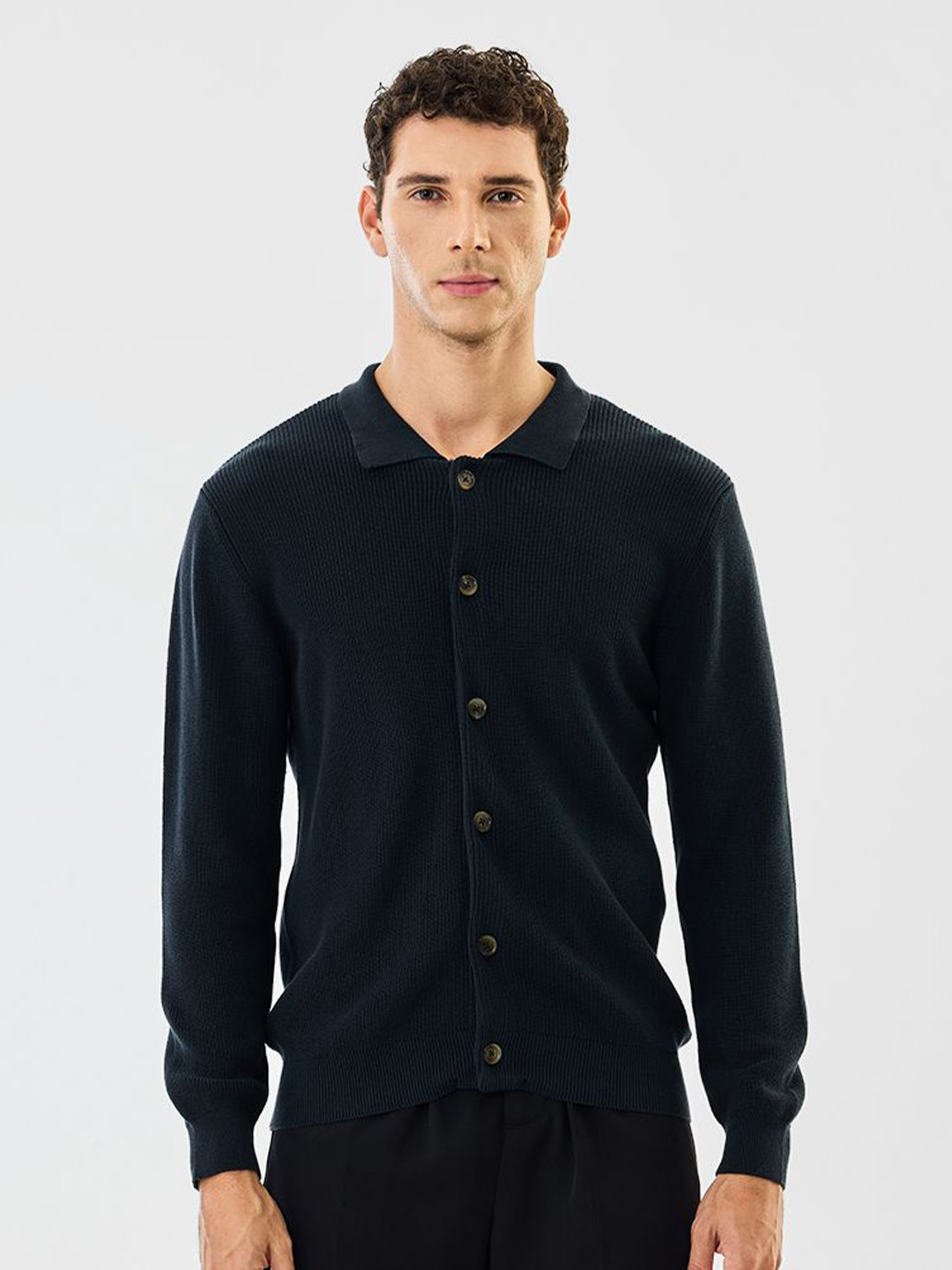 Snitch Shirt Collar Long Sleeves Pure Cotton Cardigan Sweater