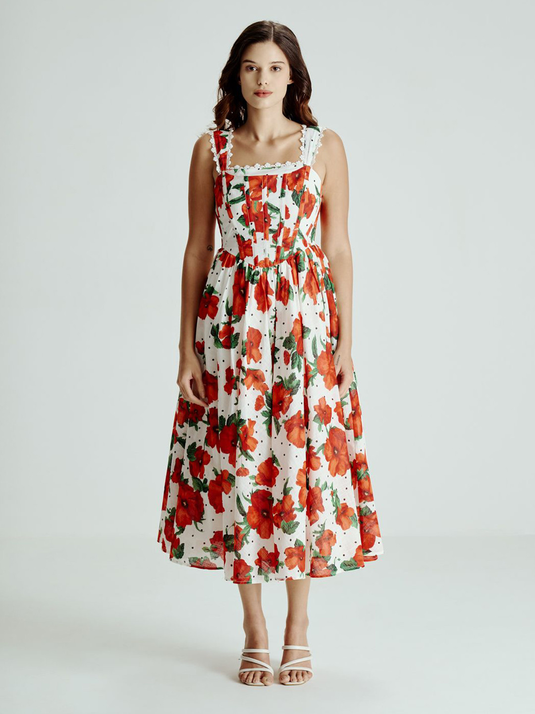 SOTBELLA Summer 25 Floral Printed Corset Cotton Fit & Flare Midi Dress