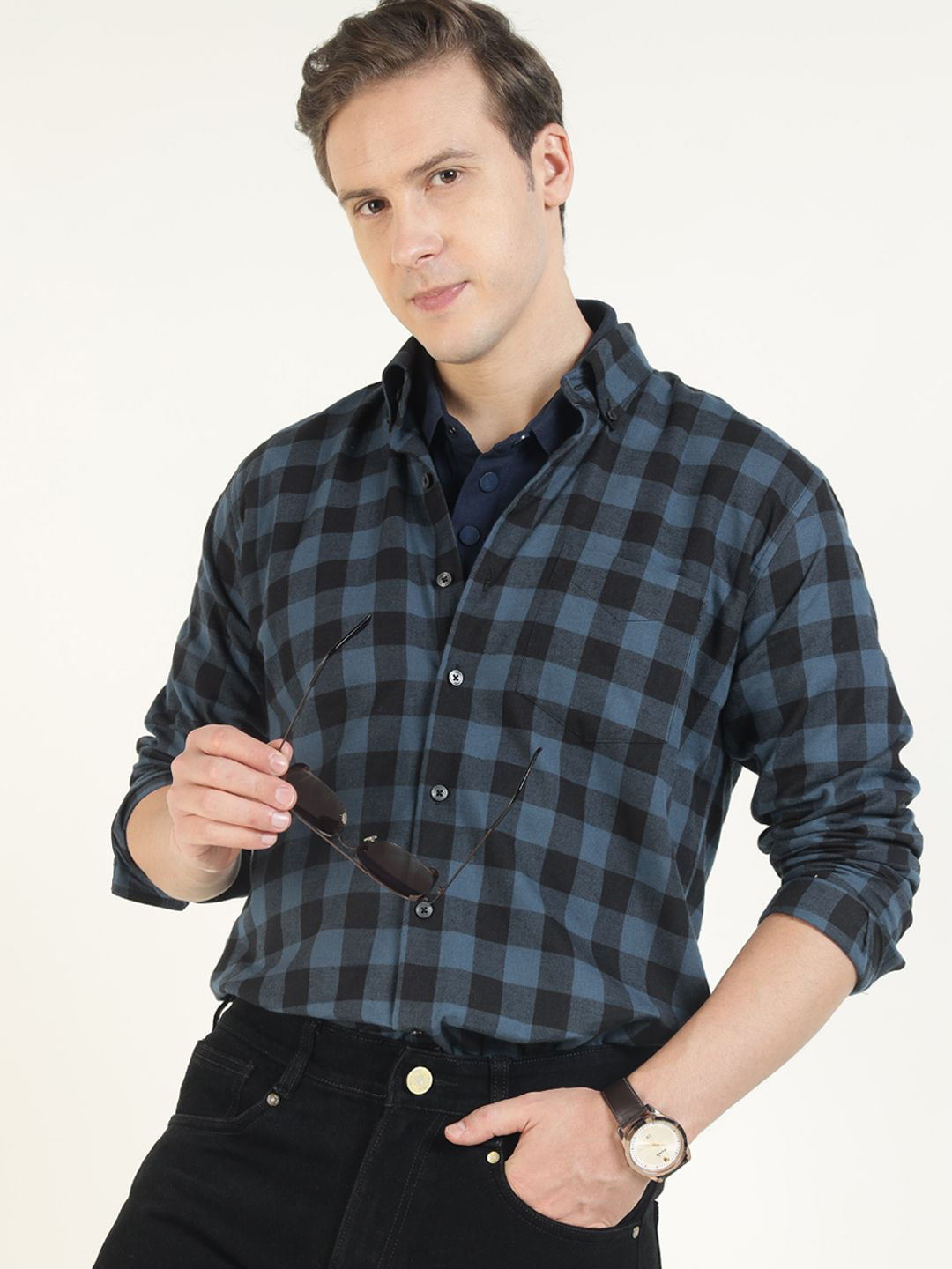 Men Buffalo Twill Checked Pure Cotton Slim Fit Casual Shirt