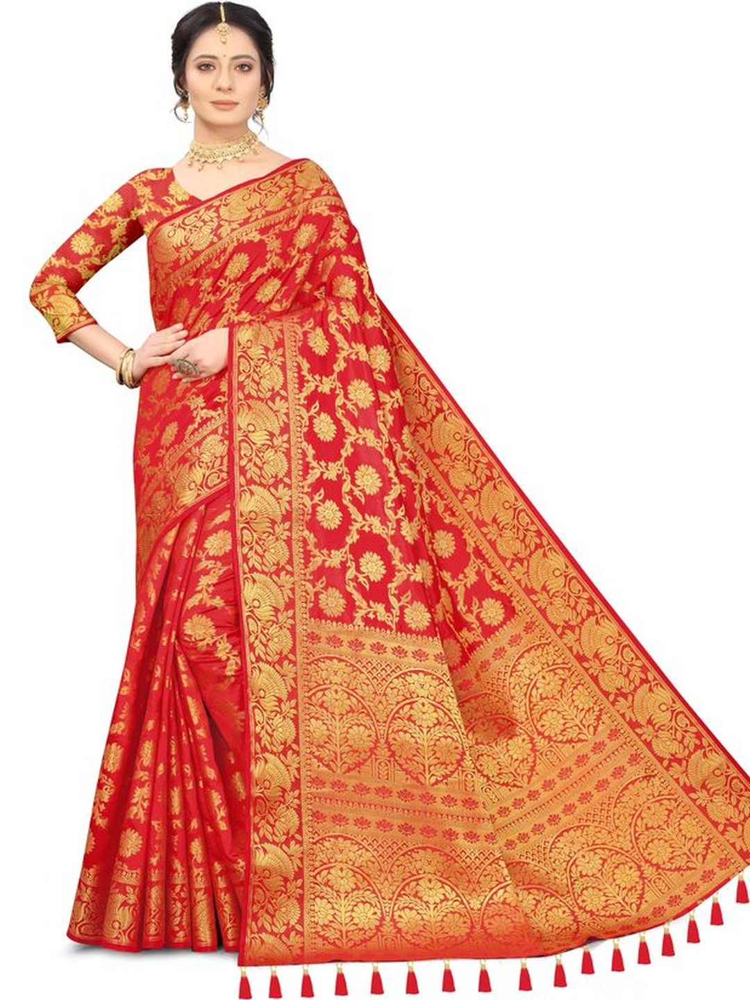 COSBILA FASHION Ethnic Motifs Zari Banarasi Saree