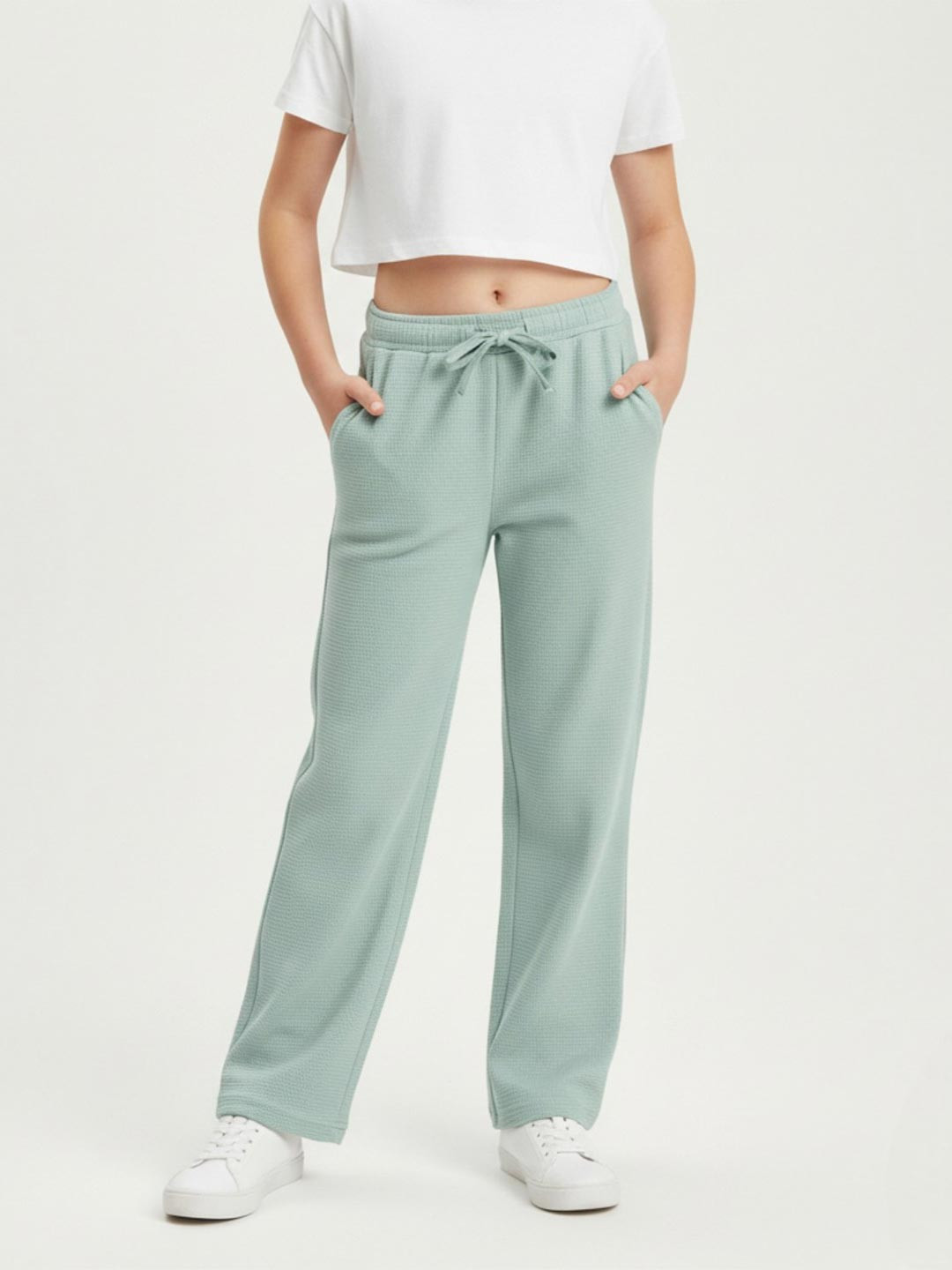 Alan Jones Girls Stretchable Waffle Straight Pants