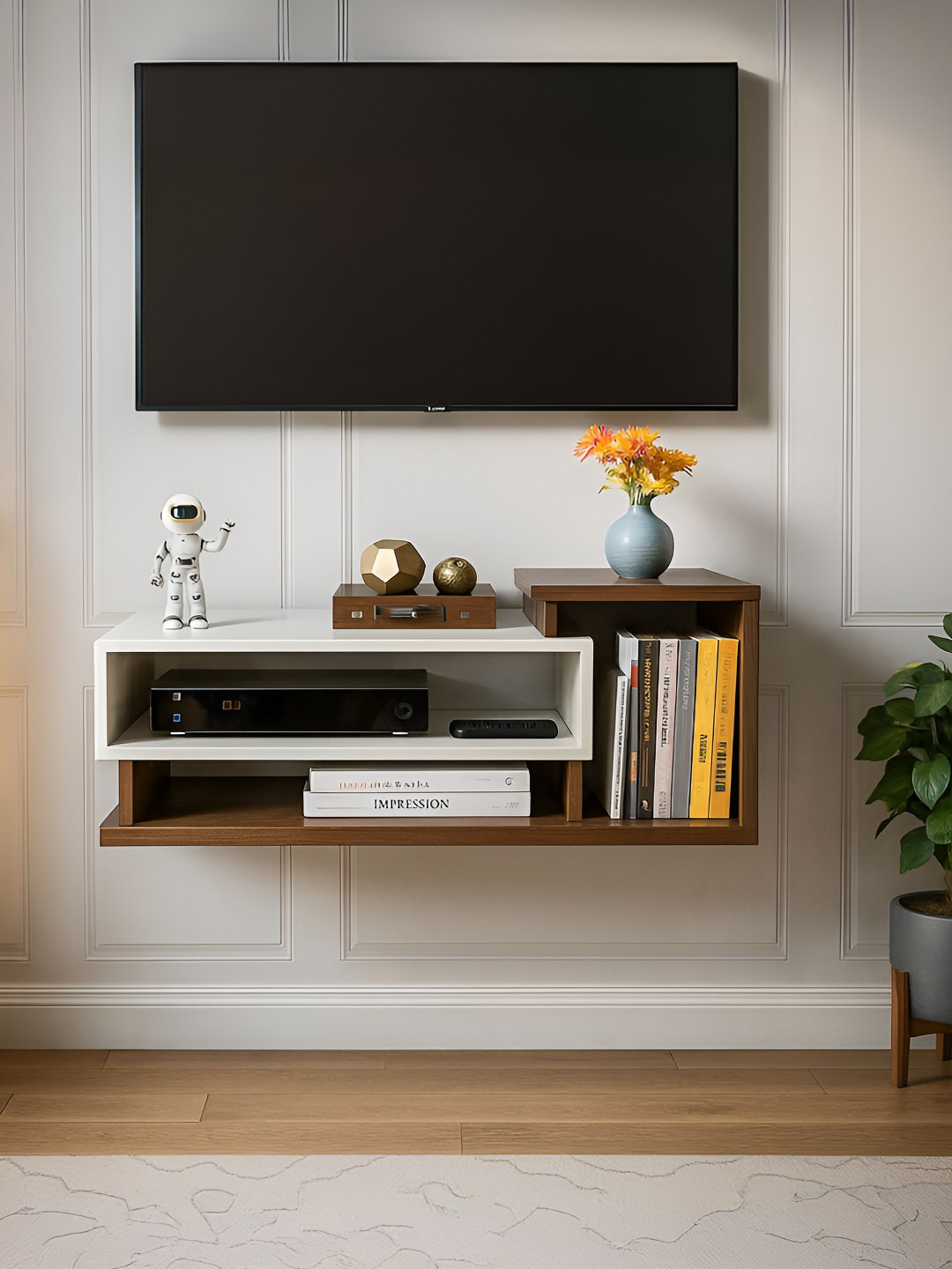 Outkraft Brown & White Plywood TV Entertainment Unit