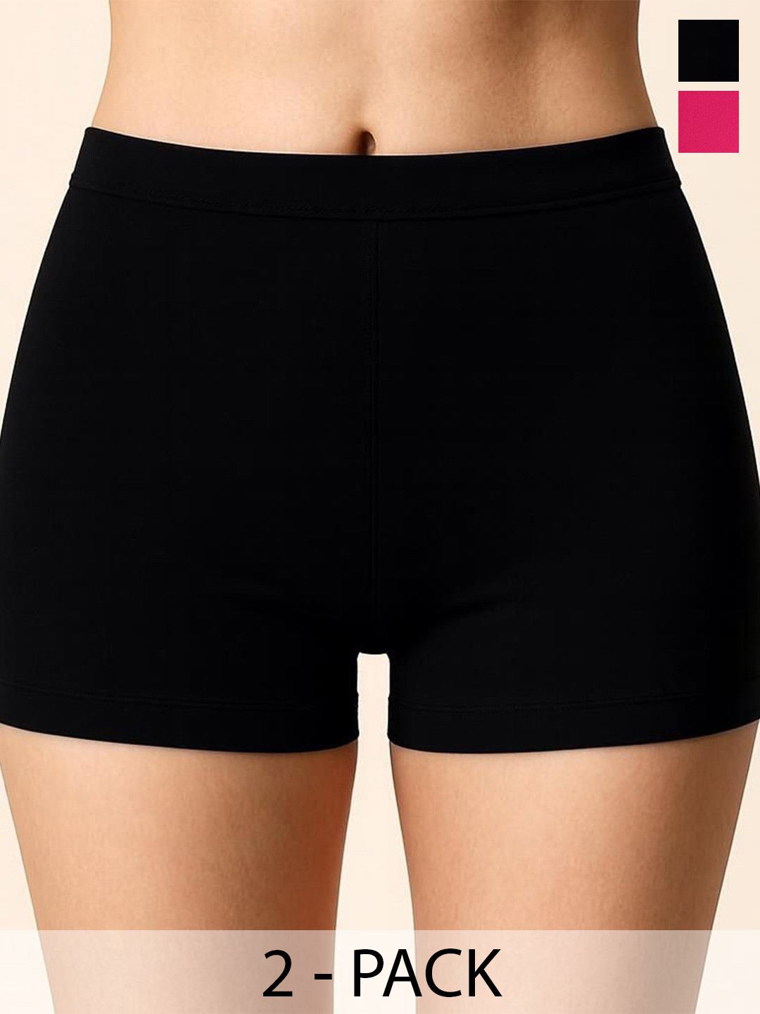 DRAXSTAR Women Pack of 2 Solid HIgh Rise Super Combed Cotton Boy Shorts Briefs