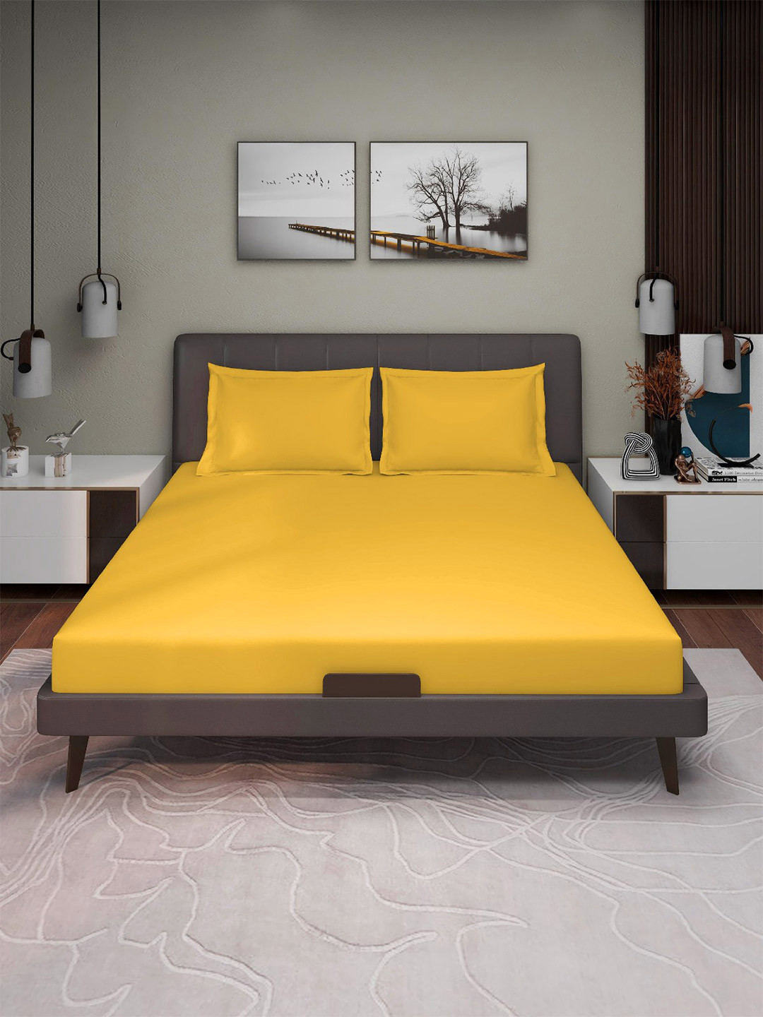 Aura Yellow Microfiber 160 TC Queen Bedsheet with 2 Pillow Covers-100 x 90 inches