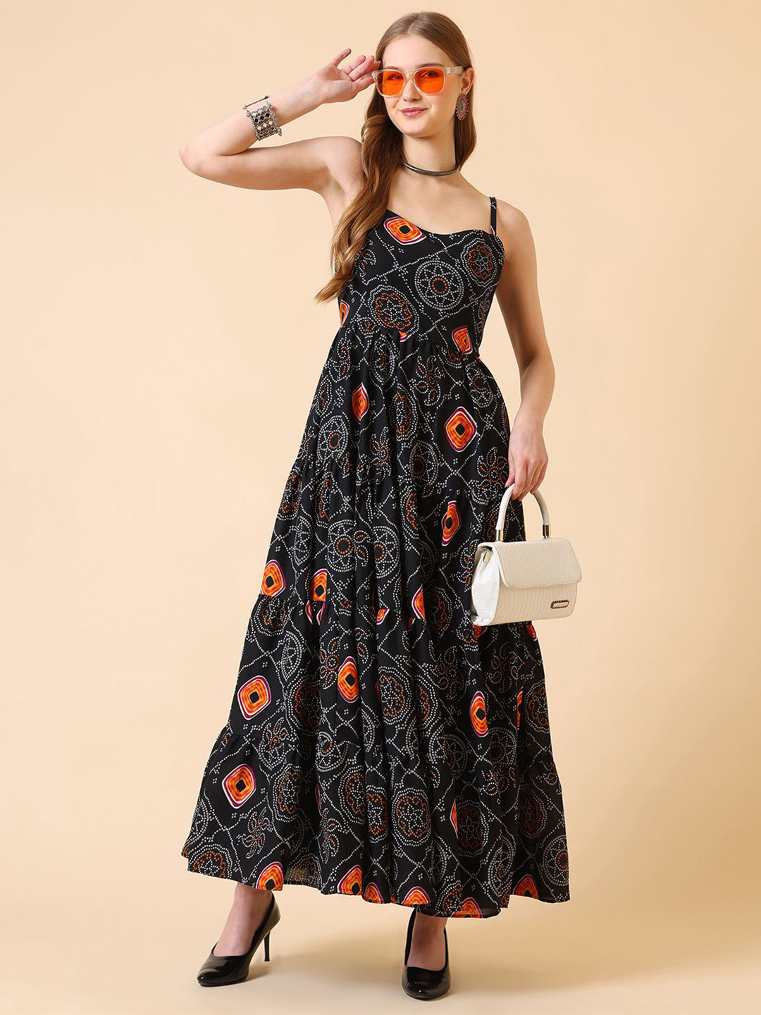 GLOSIA DESIGN Women Ethnic Motifs Printed Fit & Flare Maxi Dress