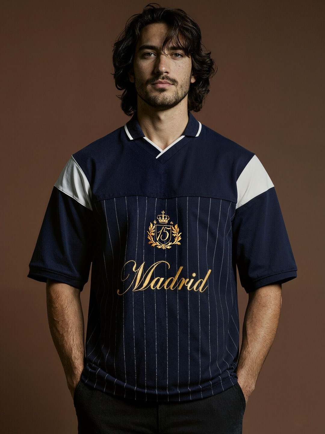 Shop Football Madrid Celebration 15 Embroidered Polo Collar Relaxed Fit T-Shirt