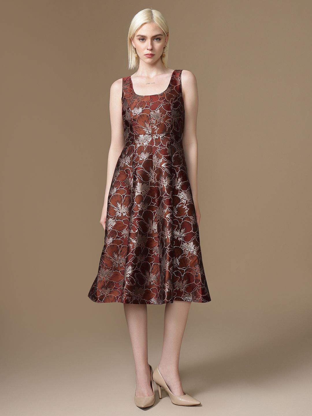 Kazo Daphne Floral Printed Fit & Flare Midi Dress