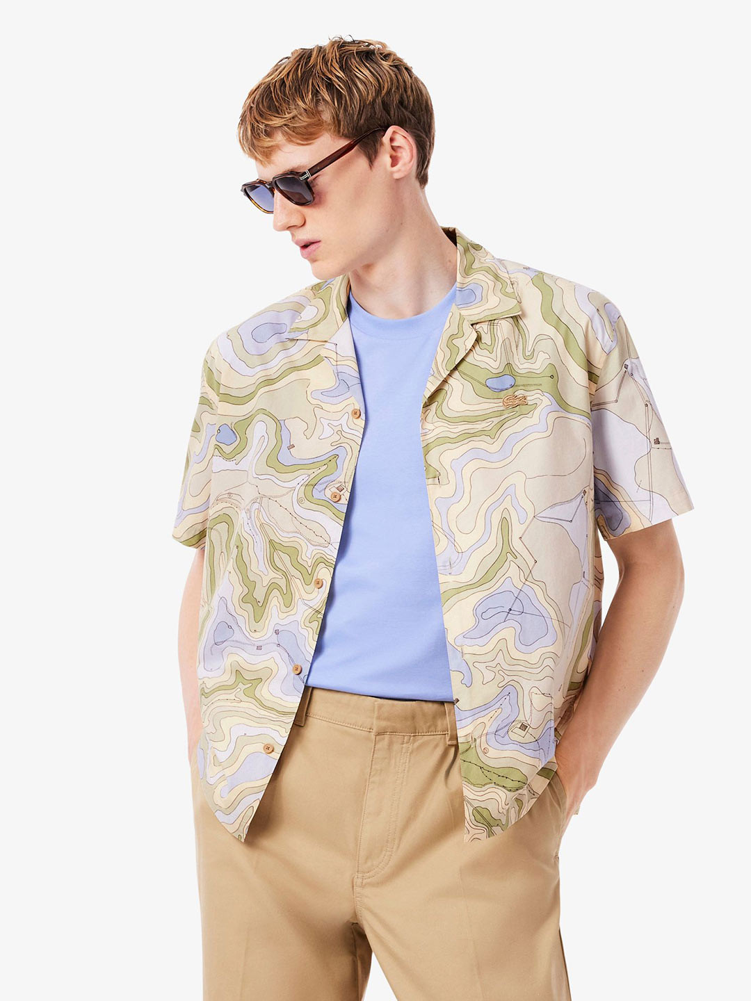 Lacoste Abstract Printed Spread Collar Cotton Relaxed Fit Shirt