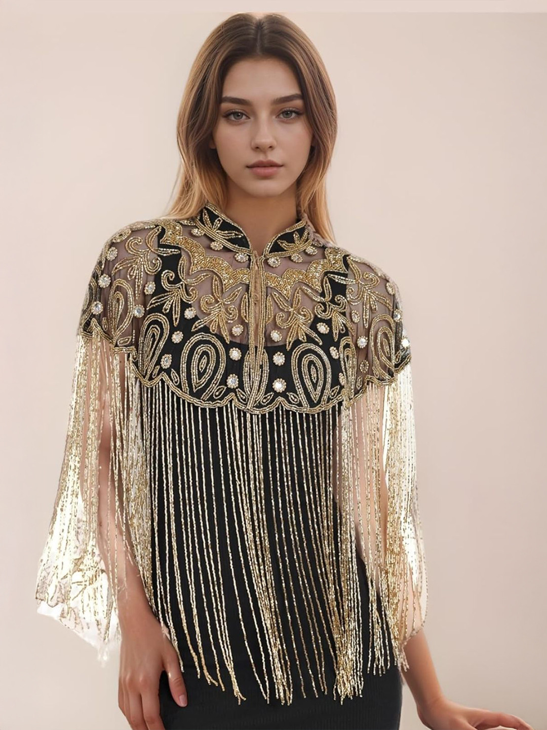 JEDCO Self Design Embroidered Crop Tie-Up Shrug