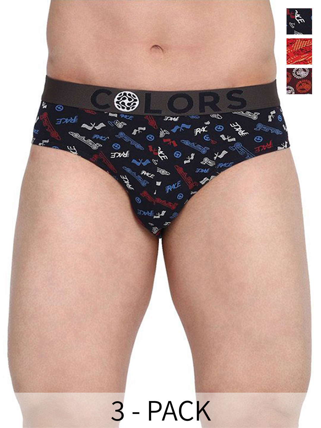 COLORS by Rupa Frontline Men Pack of 3 Printed Cotton Blend Basic Briefs 106--Asst-3
