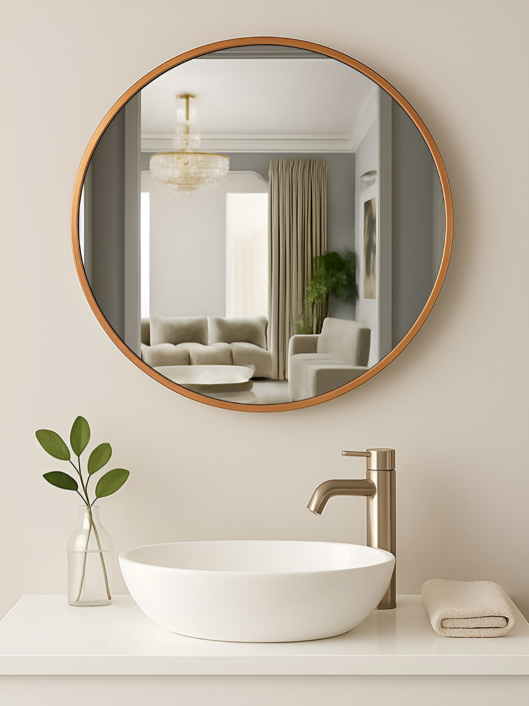 Art Street Brown Round Shaped Glass Wall Mirror