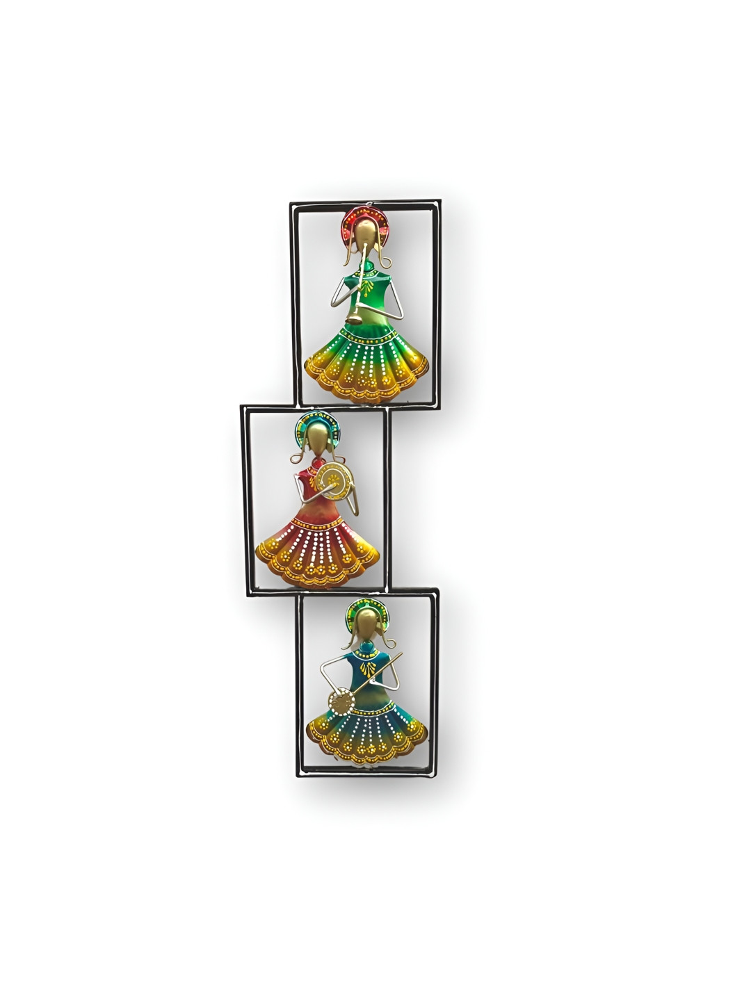 ANSHIKA INTERNATIONAL Green & Yellow 3-Rajasthani Musicians Doll Vintage Wall Frame